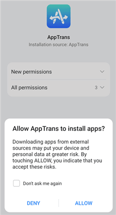 Autoriser AppTrans à installer l'application sur votre téléphone