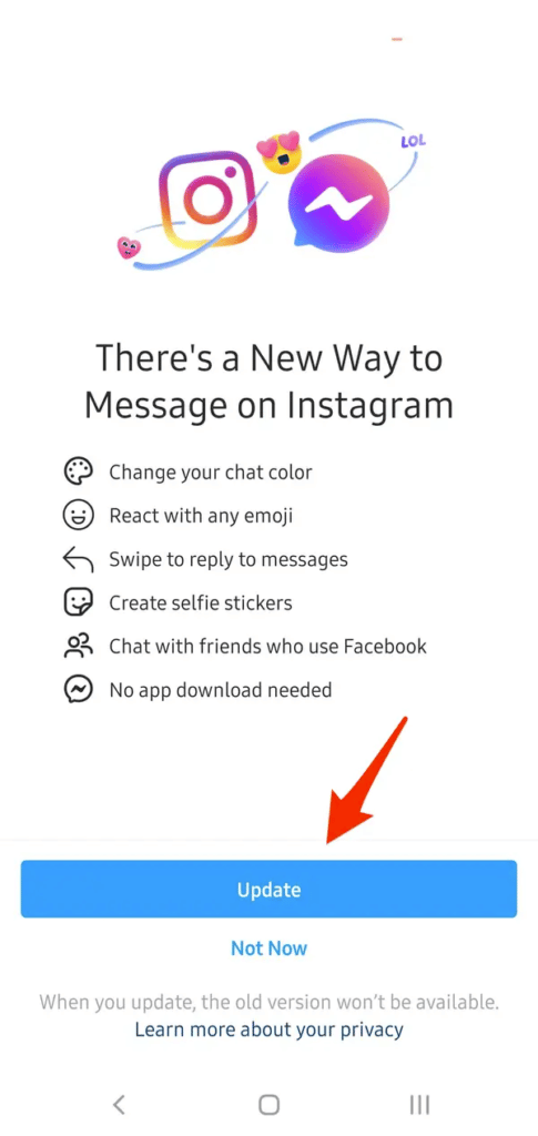 Comment mettre à jour la messagerie Instagram sur android et iPhone etape 2