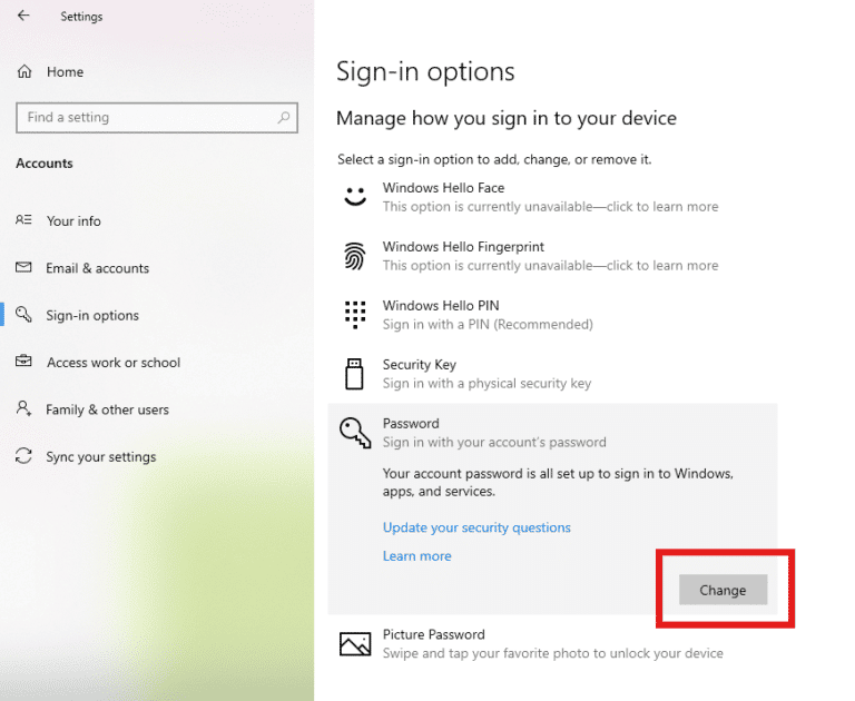 Modifier le mot de passe en se connectant | Comment trouver le mot de passe administrateur sur Windows 10.